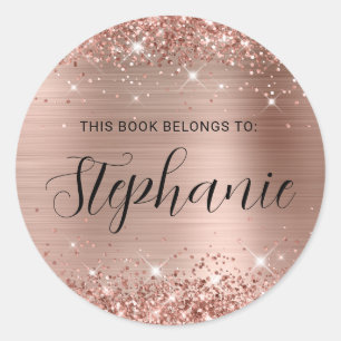 Glitterende Roze Gouden Folie Delicate Script Boek Ronde Sticker