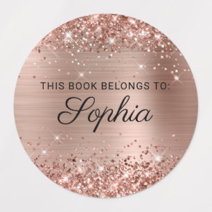 Glitterende Roze Gouden Folie Elegante Calligrafie Labels