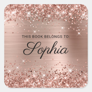Glitterende Roze Gouden Folie Elegante Calligrafie Vierkante Sticker