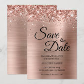 Glitterende Roze Gouden Folie Fantasie Schrift Save The Date (Voorkant / Achterkant)
