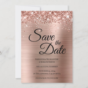 Glitterende Roze Gouden Folie Fantasie Schrift Save The Date