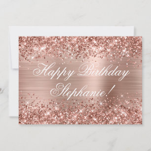 Glitterende Roze Gouden Folie Fantasie Verjaardags Kaart