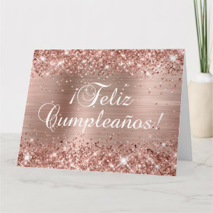 Glitterende Roze Gouden Folie Feliz Cumpleaños Gro Kaart