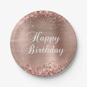 Glitterende Roze Gouden Folie Gelukkig Verjaardag Papieren Bordje