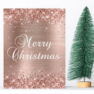 Glitterende Roze Gouden Folie Groot Prettig Kerstf Kaart