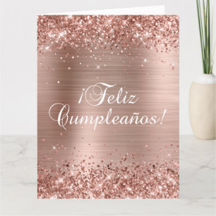 Glitterende Roze Gouden Folie Grote Feliz Cumpleañ Kaart