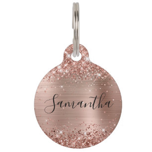 Glitterende Roze Gouden Folie Huisdierpenning