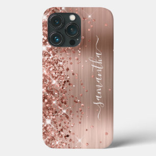 Glitterende Roze Gouden Folie Moderne Vrouwelijke iPhone 13 Pro Hoesje
