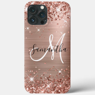 Glitterende Roze Gouden Folie Zwart en Wit Monogra iPhone 13 Pro Max Hoesje