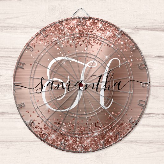 Glitterende Roze Gouden Glam Monogram Dartbord