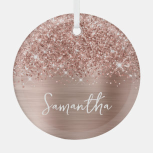 Glitterende Roze Gouden Glam Naam Glas Ornament
