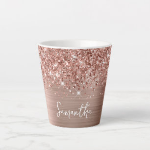 Glitterende Roze Gouden Glam Naam Latte Mok