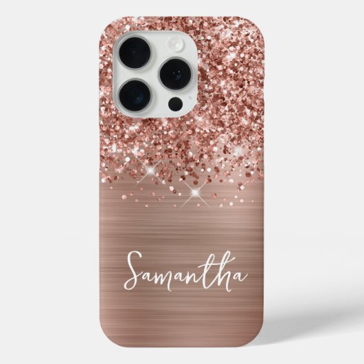 Glitterende Roze Gouden Glam Script Naam Case-Mate iPhone Case (Achterkant)