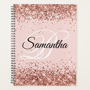 Glitterende Roze Gouden Glitter Blush Fancy Monogr Planner