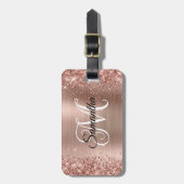 Glitterende Roze Gouden Kringloop Monogram Bagagelabel (Voorkant verticaal)