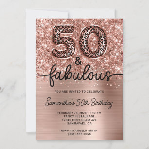 Glitterende Roze Gouden Luipaard Glam 50 en Fabulo Kaart