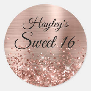 Glitterende Roze Gouden Nep Folie Sweet 16 Ronde Sticker