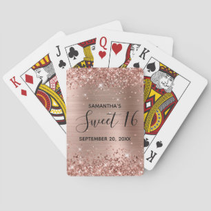 Glitterende Roze Gouden Sweet 16 Verjaardags Cadea Pokerkaarten