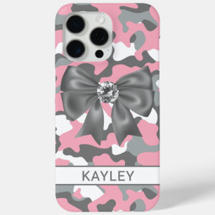 Glitterende Roze Grijs Camouflage Persoonlijk iPhone 15 Pro Max Hoesje