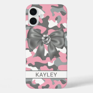 Glitterende Roze Grijs Camouflage Persoonlijk iPhone 16 Plus Hoesje