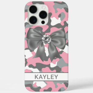 Glitterende Roze Grijs Camouflage Persoonlijk iPhone 16 Pro Max Hoesje