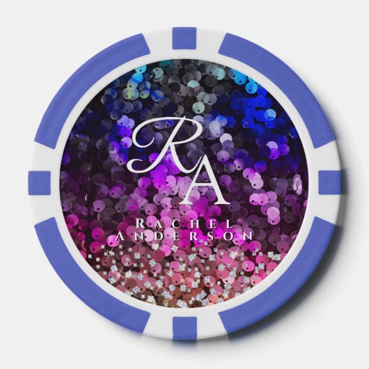 Glitterende Sequin Monogram Poker Chips (Voorkant)