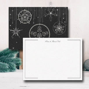 Glitterende Sneeuwvlokken Zwart Wit Elegant Klasse Notitiekaartje
