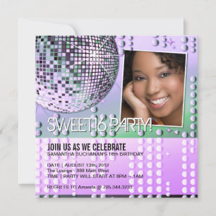 Glitterende Sweet Sixteen Disco Bal Uitnodiging