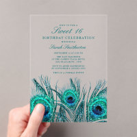 Glitterende Turquoise Blauwe Pauwveren Sweet 16