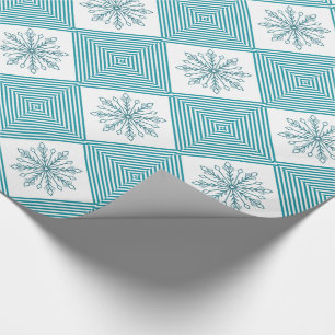 Glitterende Turquoise Sneeuwvlokken en Strepen Cadeaupapier