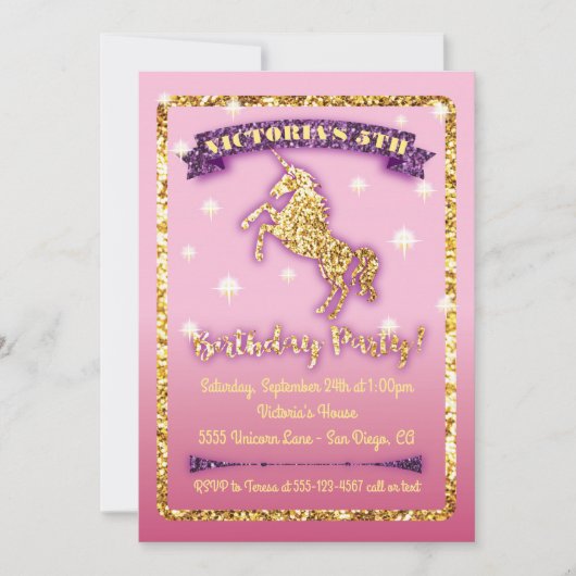 Glitterende Uitnodiging van het Verjaardagsfeest v (Voorkant)