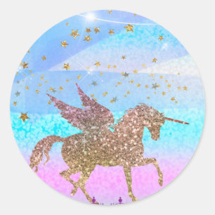 Glitterende Vliegende Eenhoorn Magisch Verjaardags Ronde Sticker
