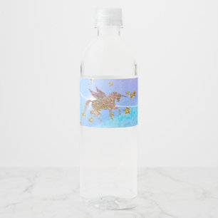 Glitterende Vliegende Eenhoorn Magisch Verjaardags Waterfles Etiket