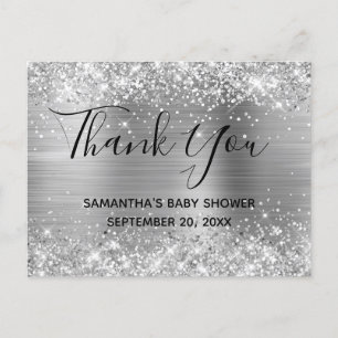 Glitterende Zilveren Folie Baby Shower Bedankt Briefkaart