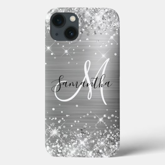 Glitterende Zilveren Folie Elegant Monogram Case-Mate iPhone Case (Achterkant)