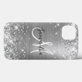 Glitterende Zilveren Folie Elegant Monogram Case-Mate iPhone Case (Achterkant (horizontaal))