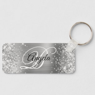 Glitterende Zilveren Folie Fancy Monogram Sleutelhanger