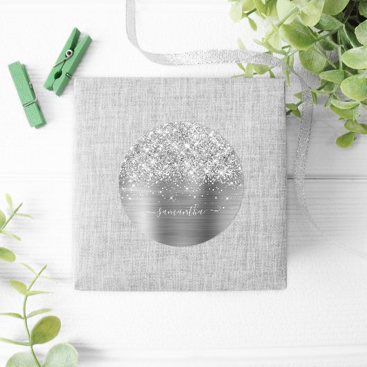 Glitterende Zilveren Meisjesachtige Handtekening C Ronde Sticker