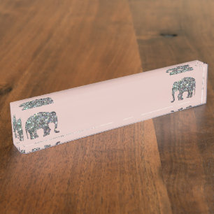 Glitterende zilveren mozaïek glinsterende Olifant Naambordje