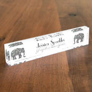 Glitterende zilveren mozaïek glinsterende Olifant Naambordje