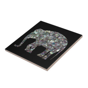 Glitterende zilveren mozaïek glinsterende Olifant Tegeltje