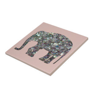 Glitterende zilveren mozaïek glinsterende Olifant Tegeltje