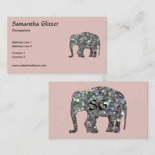 Glitterende zilveren mozaïek Olifant Monogram roze Visitekaartje