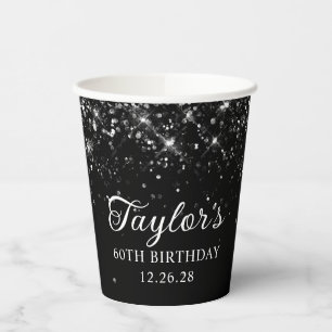 Glitterende Zwarte 60e Verjaardag Papieren Bekers
