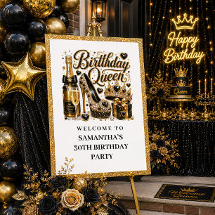Glitterende Zwarte Gouden Confetti Verjaardag Koni Poster