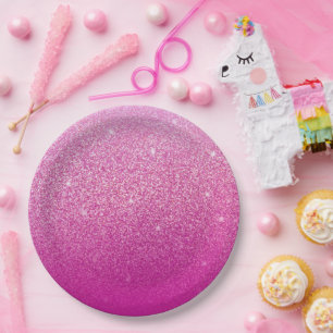 Glittergradiënt roze papieren bordje
