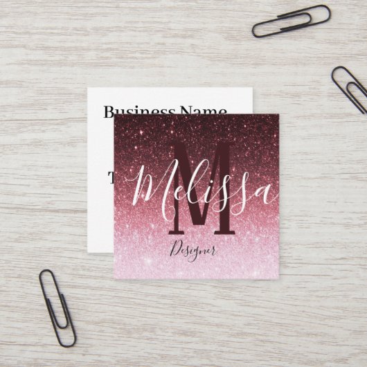Glittergradiënt voor gepersonaliseerd roos vierkante visitekaartje (Voorkant / Achterkant in situ)