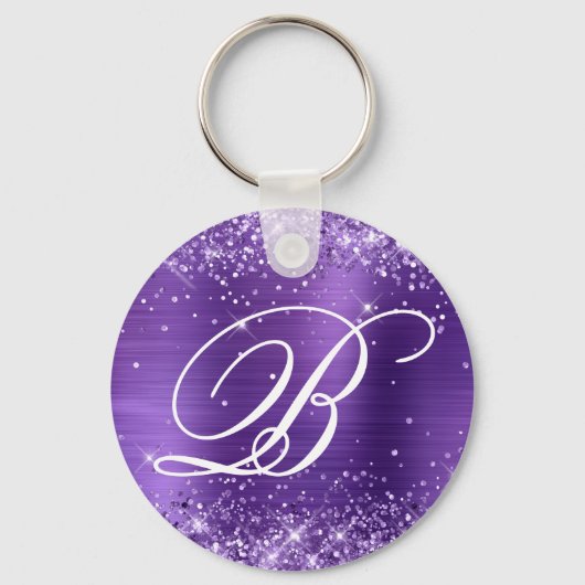 Glitterie-amethist-Folie Fancy monogram Sleutelhanger (Voorkant)