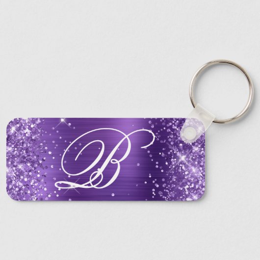 Glitterie-amethist-Folie Fancy monogram Sleutelhanger (Voorkant)