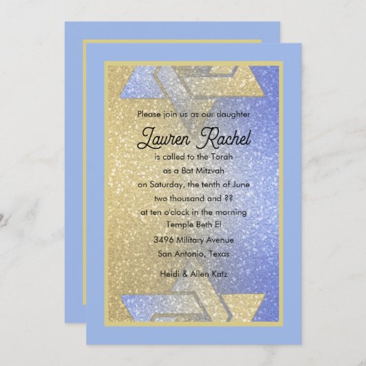 Glitterie Gradient Bat mitzvah Blue Invitation (Devant / Derrière)